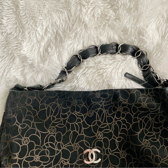 Auth Vintage Chanel Suede Camellia Shoulder Bag Handbag Purse Tote CC Logo GUC - Picture 12 of 17